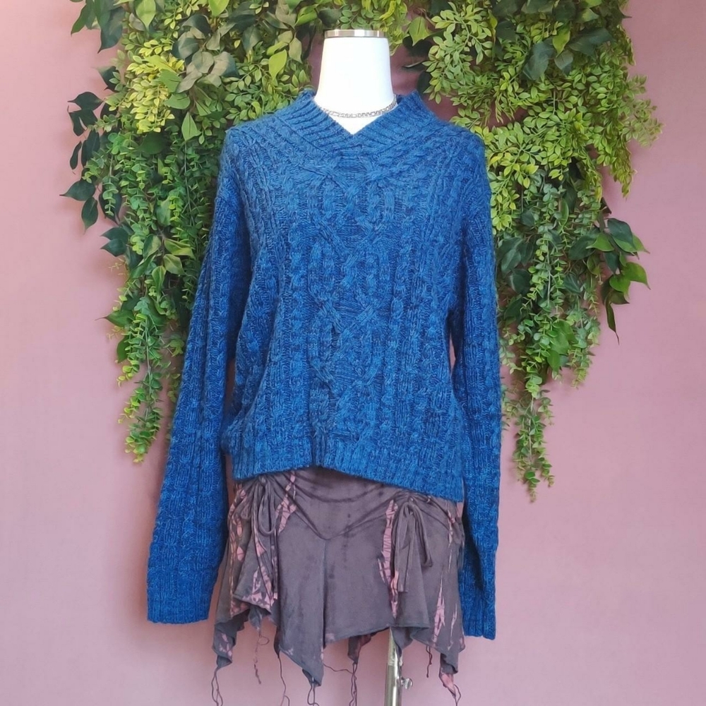 Blue Heather Cable Knit Sweater